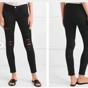 FRAME Le Skinny de Jeanne Distressed Black Jeans Size 24 Edgy Punk Emo Grunge
